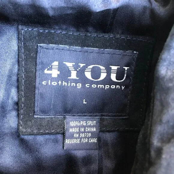 VTG 4 YOU CLOTHING Leather Suede Jacket Men's LG Black Button Down Long Sleeve‌
